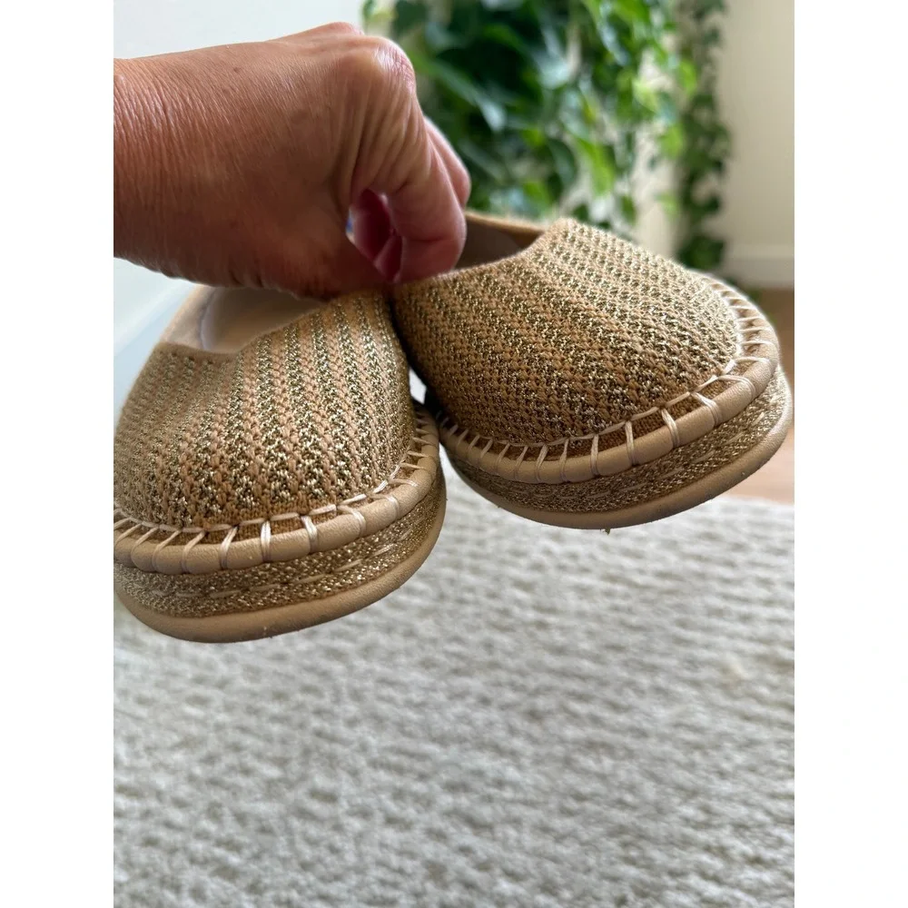 Rothy's The Espadrille Gold Stripe Metallic Hemp Knit Ballet Flats Coastal 9
